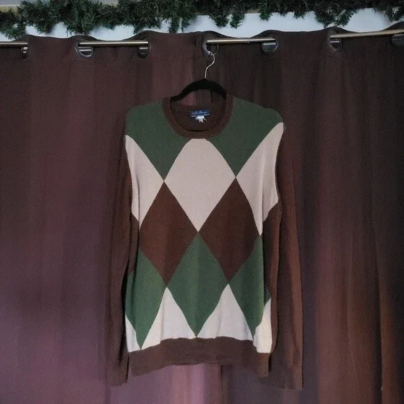 McGeorge Scotland 100% Cashmere Sweater Argyle Brown Green Beige - Medium
